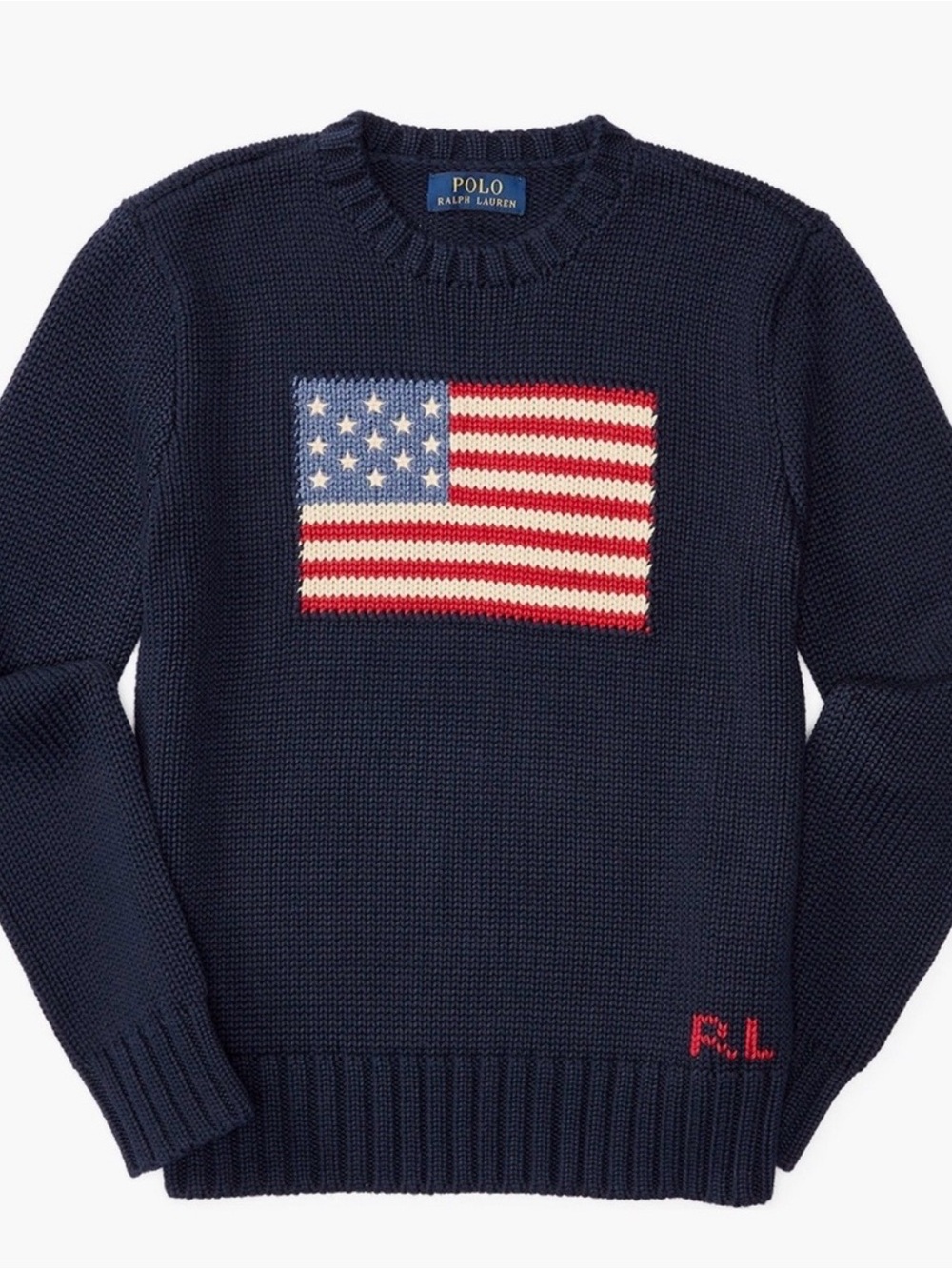 Polo by Ralph Lauren Navy Crewneck Sweater with American Flag (NWOT) Boys XL